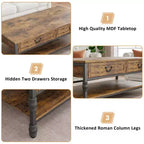Coffee Table with Drawers 41 Large Center Table with Storage Rectangular Cocktail Table Tables Retro Living Room Table Vintage Tea Table,Brown