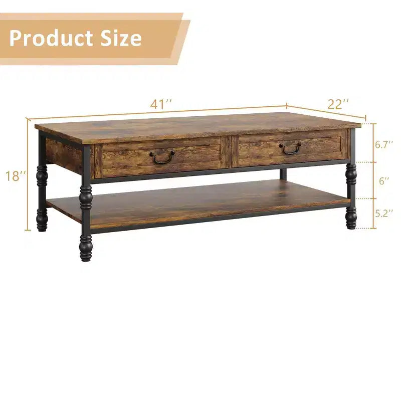 Coffee Table with Drawers 41 Large Center Table with Storage Rectangular Cocktail Table Tables Retro Living Room Table Vintage Tea Table,Brown