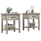 Bedside Table,2PCS End Table with Drawer, Nightstands Set of 2, 2 Tiers Storage Side Table with Dresser for Living Room, Bedroom, Dorm, Grey