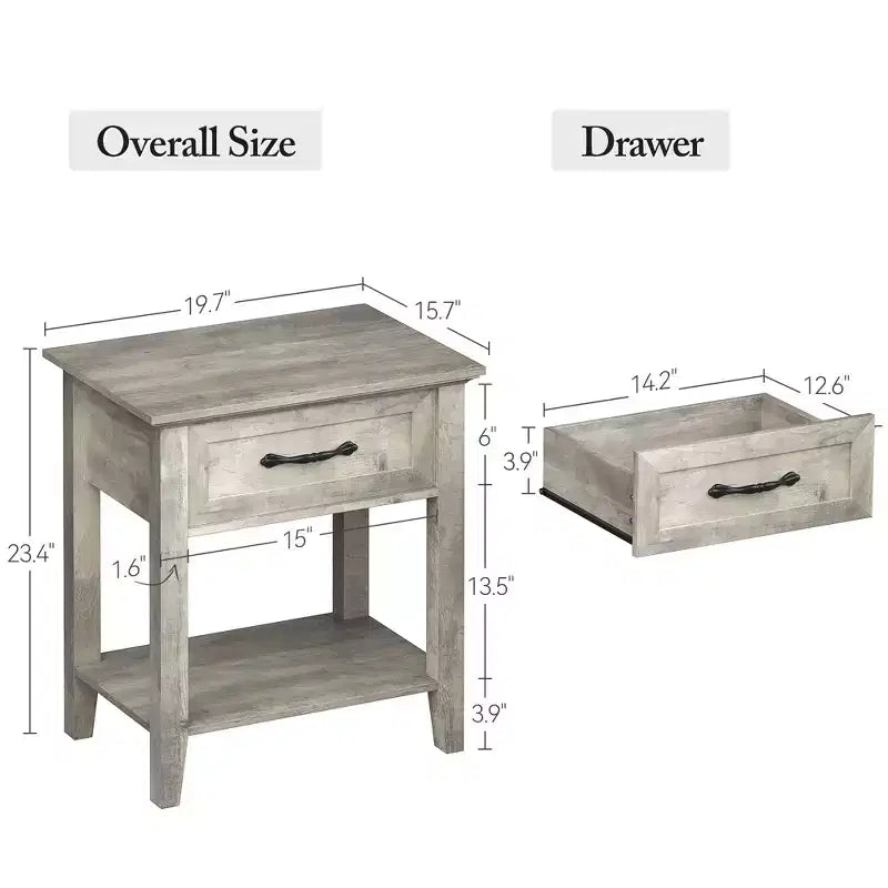 Bedside Table,2PCS End Table with Drawer, Nightstands Set of 2, 2 Tiers Storage Side Table with Dresser for Living Room, Bedroom, Dorm, Grey