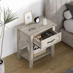 Bedside Table,2PCS End Table with Drawer, Nightstands Set of 2, 2 Tiers Storage Side Table with Dresser for Living Room, Bedroom, Dorm, Grey