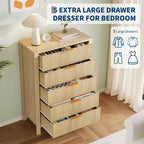 Small Spaces, Fluted 5 Drawer Dresser Modern Farmhouse Wooden Chest for Bedroom