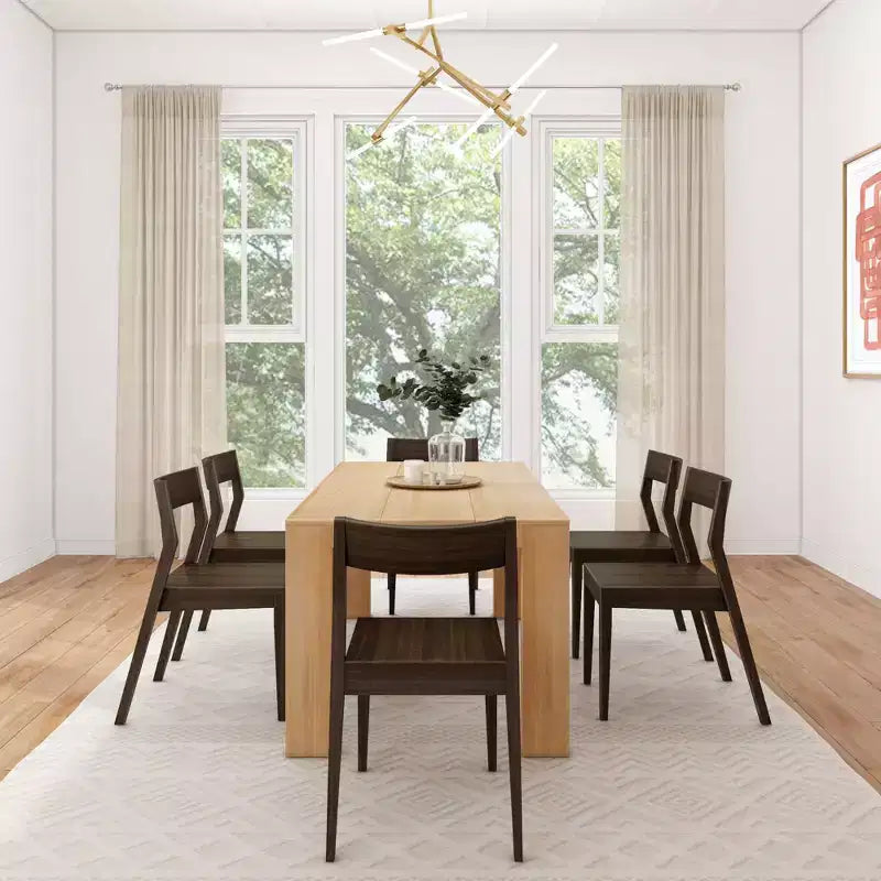 72" Modern Solid Wood Dining Table Set + 6 Chairs Walnut