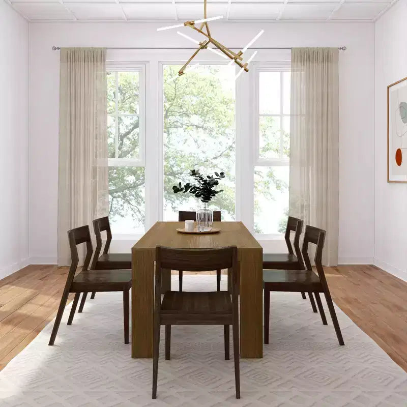 72" Modern Solid Wood Dining Table Set + 6 Chairs Walnut