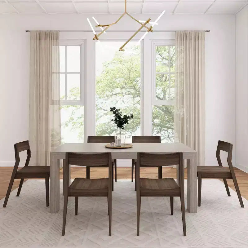 72" Modern Solid Wood Dining Table Set + 6 Chairs Walnut