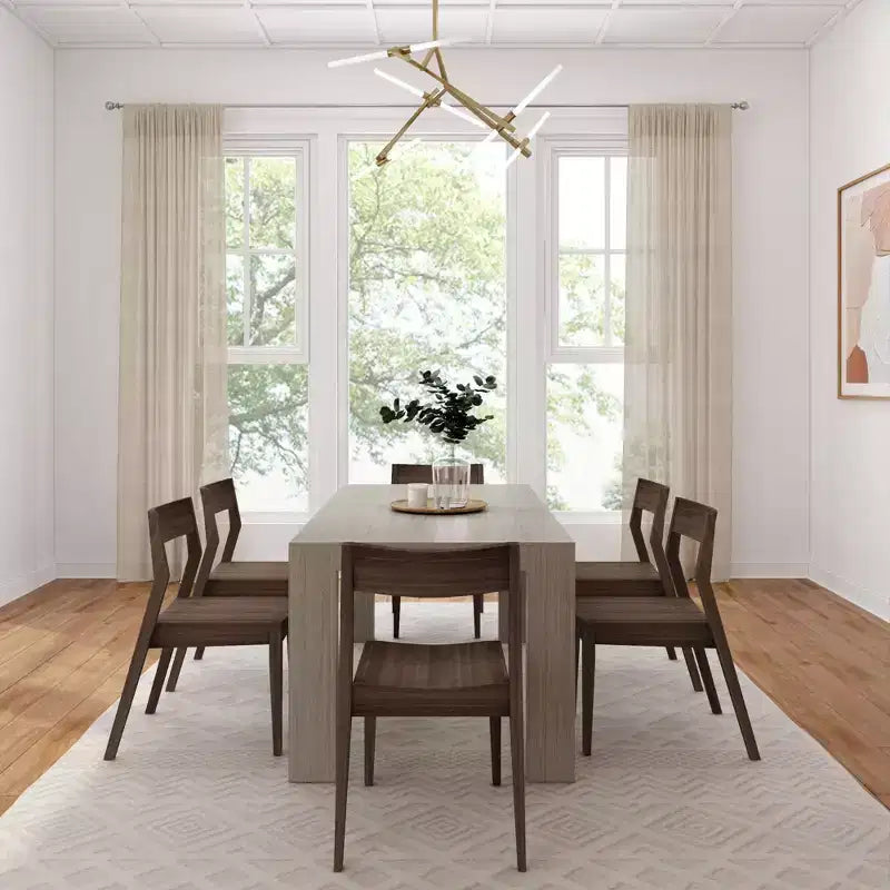 72" Modern Solid Wood Dining Table Set + 6 Chairs Walnut