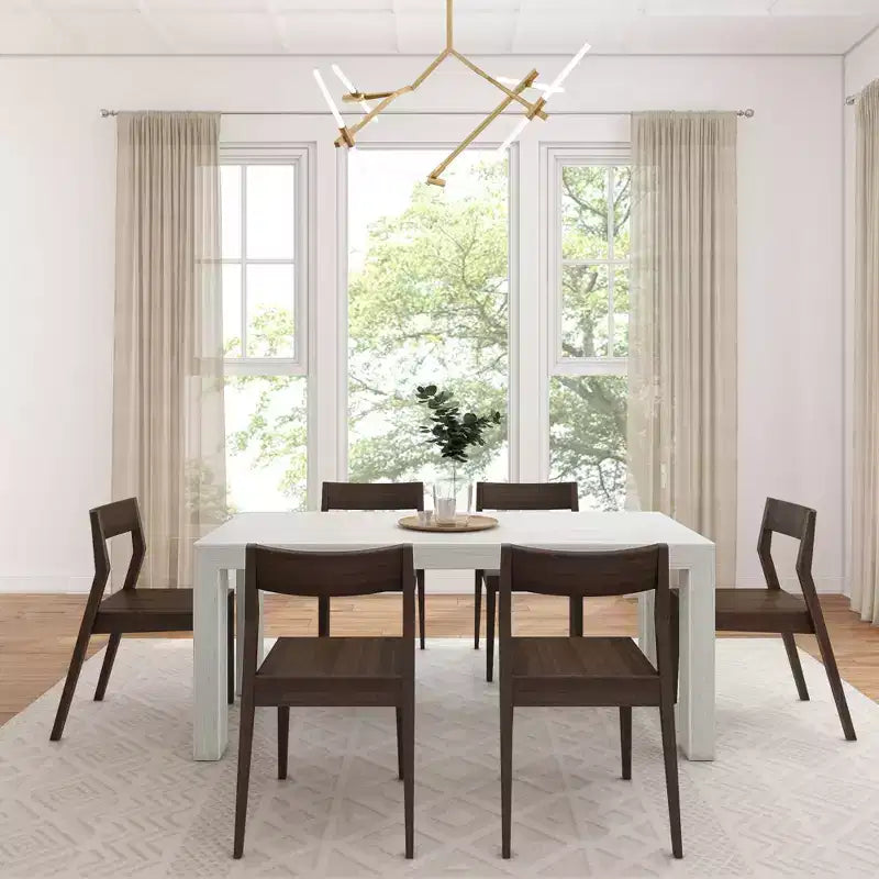 72" Modern Solid Wood Dining Table Set + 6 Chairs Walnut