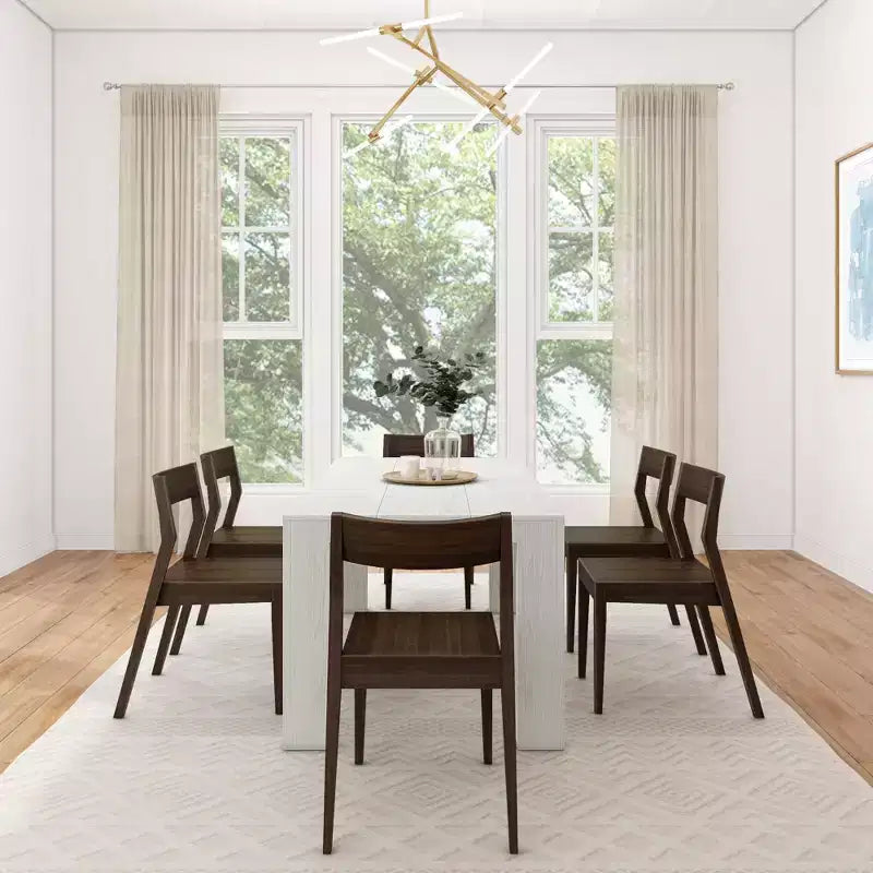 72" Modern Solid Wood Dining Table Set + 6 Chairs Walnut