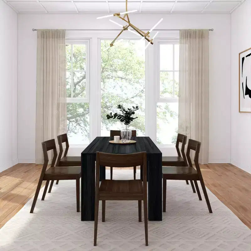 72" Modern Solid Wood Dining Table Set + 6 Chairs Walnut