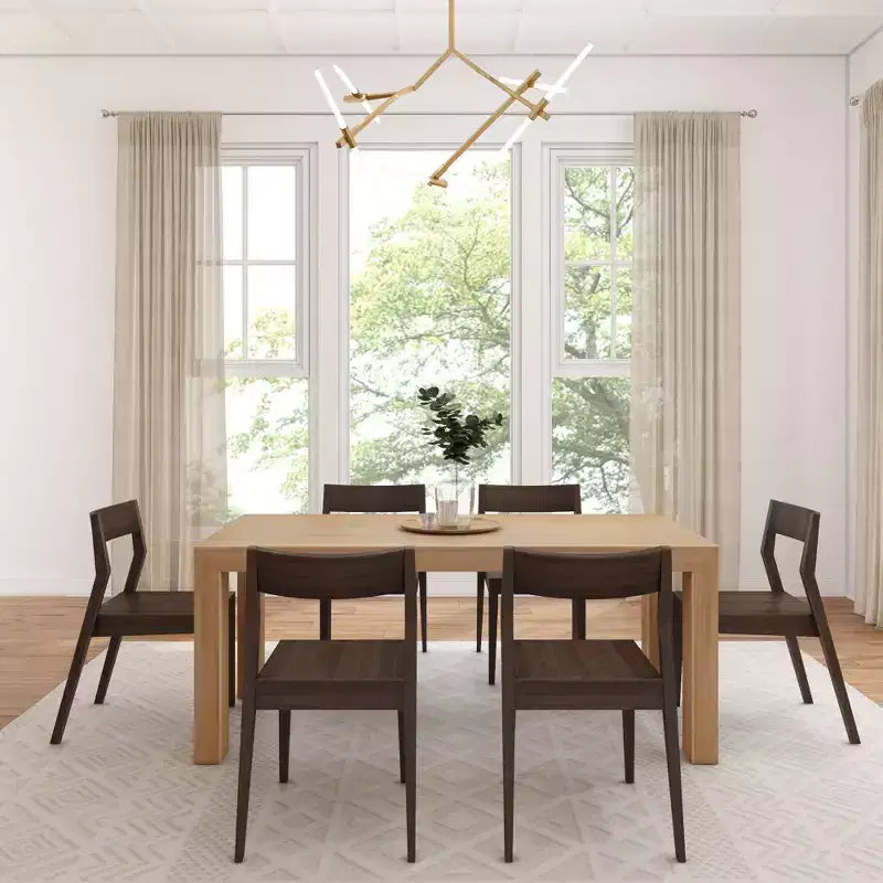 72" Modern Solid Wood Dining Table Set + 6 Chairs Walnut