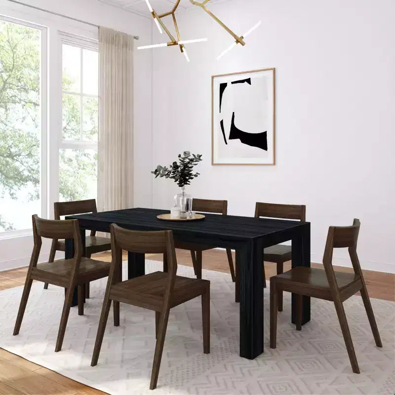 72" Modern Solid Wood Dining Table Set + 6 Chairs Walnut