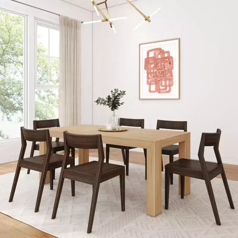 72" Modern Solid Wood Dining Table Set + 6 Chairs Walnut