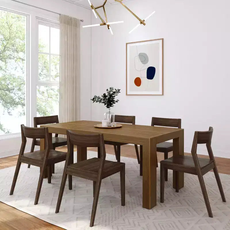 72" Modern Solid Wood Dining Table Set + 6 Chairs Walnut