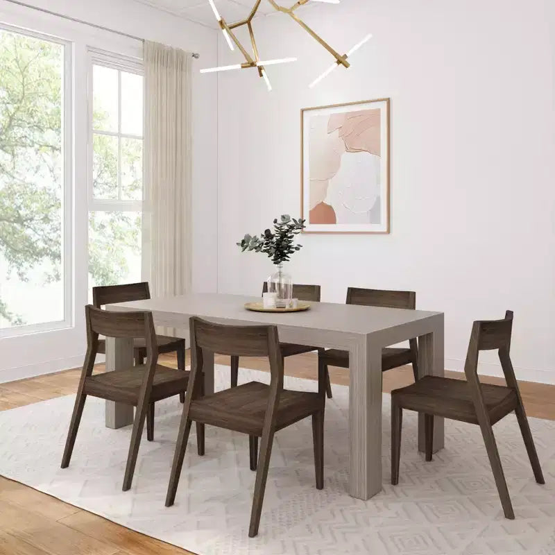 72" Modern Solid Wood Dining Table Set + 6 Chairs Walnut