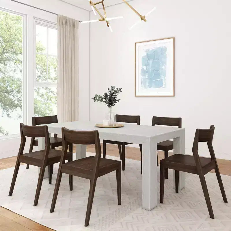 72" Modern Solid Wood Dining Table Set + 6 Chairs Walnut