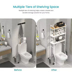 Over-the-Toilet 3-Tier Storage Organizer with Bamboo Accent and Steel Frame, Freestanding Bathroom Shelf, White