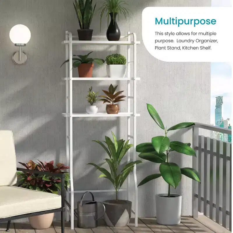Over-the-Toilet 3-Tier Storage Organizer with Bamboo Accent and Steel Frame, Freestanding Bathroom Shelf, White