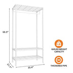 Metal 3 Tier Standing Clothing Rack with 1 Hanger Rod & 3 Open Shelves, Portable Closet Organizer for Clothes, for Bedroom,35.4W x 17.7D x 68.9H