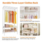 Metal 3 Tier Standing Clothing Rack with 1 Hanger Rod & 3 Open Shelves, Portable Closet Organizer for Clothes, for Bedroom,35.4W x 17.7D x 68.9H