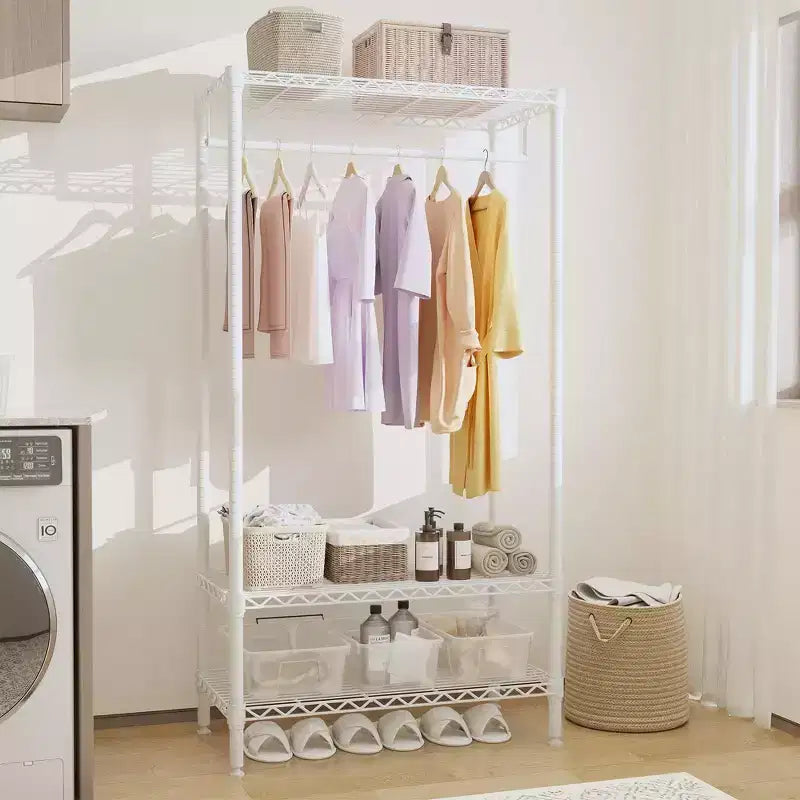 Metal 3 Tier Standing Clothing Rack with 1 Hanger Rod & 3 Open Shelves, Portable Closet Organizer for Clothes, for Bedroom,35.4W x 17.7D x 68.9H