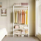 Metal 3 Tier Standing Clothing Rack with 1 Hanger Rod & 3 Open Shelves, Portable Closet Organizer for Clothes, for Bedroom,35.4W x 17.7D x 68.9H