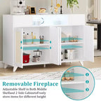 4 Doors and 2 Drawers, Rattan Sideboard Buffet Cabinet Power Outlet,for Kitchen, Dining Room,Wood color