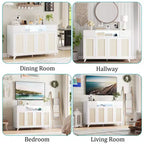 4 Doors and 2 Drawers, Rattan Sideboard Buffet Cabinet Power Outlet,for Kitchen, Dining Room,Wood color