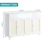 4 Doors and 2 Drawers, Rattan Sideboard Buffet Cabinet Power Outlet,for Kitchen, Dining Room,Wood color
