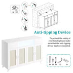 4 Doors and 2 Drawers, Rattan Sideboard Buffet Cabinet Power Outlet,for Kitchen, Dining Room,Wood color