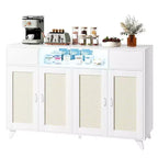 4 Doors and 2 Drawers, Rattan Sideboard Buffet Cabinet Power Outlet,for Kitchen, Dining Room,Wood color