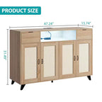 4 Doors and 2 Drawers, Rattan Sideboard Buffet Cabinet Power Outlet,for Kitchen, Dining Room,Wood color