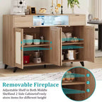 4 Doors and 2 Drawers, Rattan Sideboard Buffet Cabinet Power Outlet,for Kitchen, Dining Room,Wood color