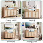 4 Doors and 2 Drawers, Rattan Sideboard Buffet Cabinet Power Outlet,for Kitchen, Dining Room,Wood color