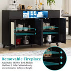 4 Doors and 2 Drawers, Rattan Sideboard Buffet Cabinet Power Outlet,for Kitchen, Dining Room,Wood color