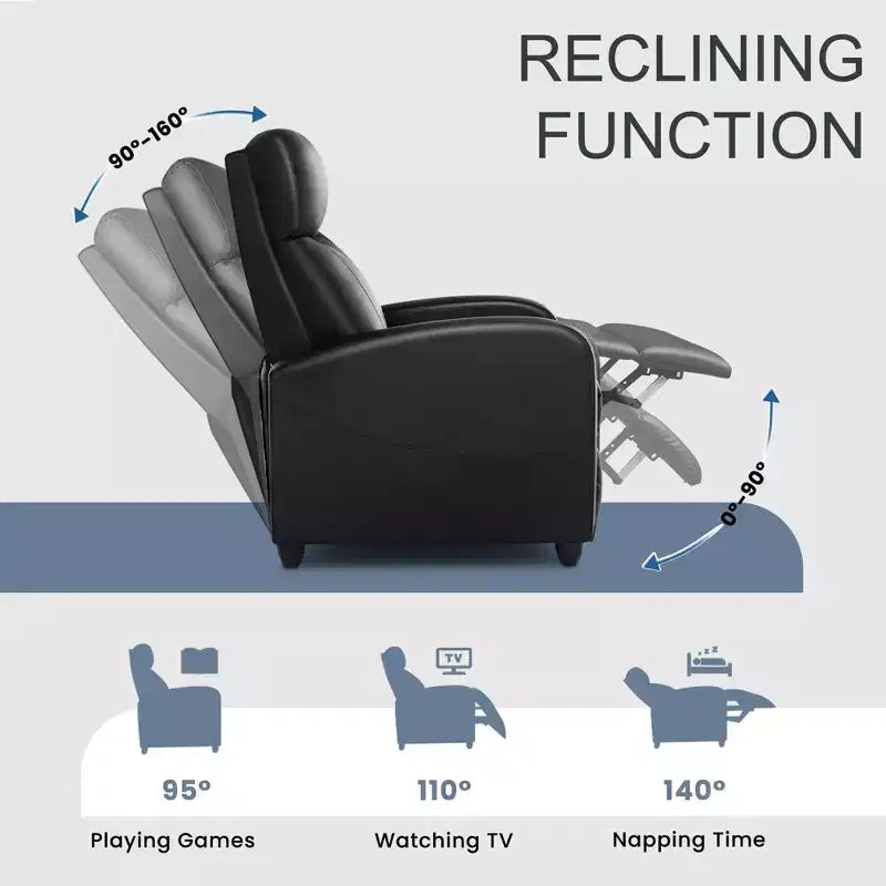 Push Back Recliner Chair - Living Room Home Theater Seat with Lumbar Support, 160° Recline, Overstuffed Cushion