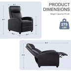 Push Back Recliner Chair - Living Room Home Theater Seat with Lumbar Support, 160° Recline, Overstuffed Cushion