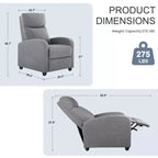 Push Back Recliner Chair - Living Room Home Theater Seat with Lumbar Support, 160° Recline, Overstuffed Cushion
