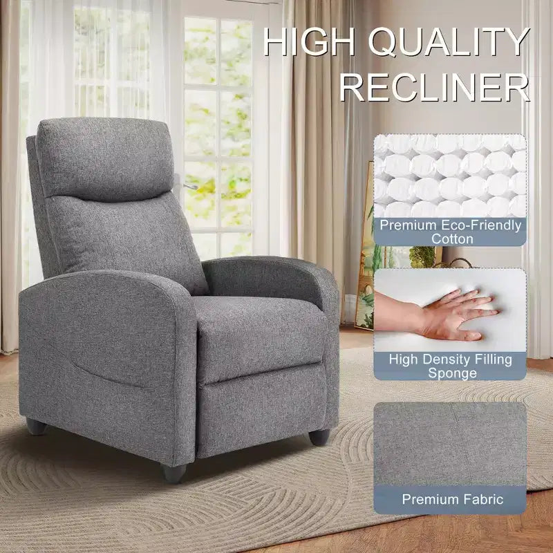 Push Back Recliner Chair - Living Room Home Theater Seat with Lumbar Support, 160° Recline, Overstuffed Cushion