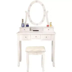 Vanity Desk, Girls Vanity Set with Mirror and Stool, Wooden 2 in 1 Princess Makeup Desk Dressing Table , Toddler Vanity Dresser Set with Drawer