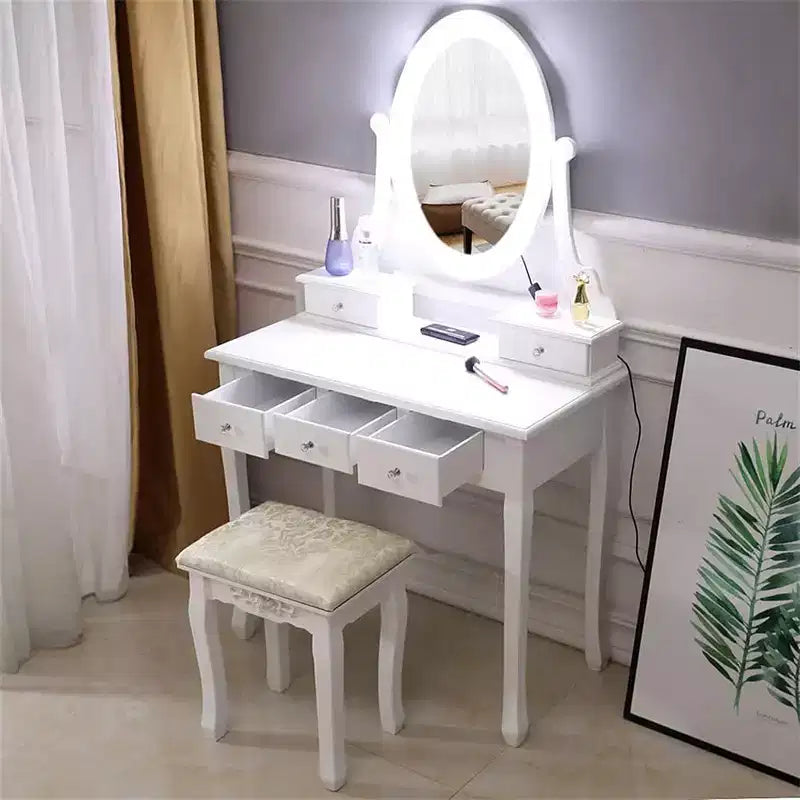 Vanity Desk, Girls Vanity Set with Mirror and Stool, Wooden 2 in 1 Princess Makeup Desk Dressing Table , Toddler Vanity Dresser Set with Drawer