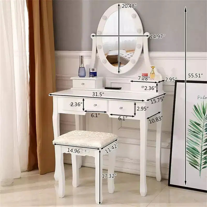 Vanity Desk, Girls Vanity Set with Mirror and Stool, Wooden 2 in 1 Princess Makeup Desk Dressing Table , Toddler Vanity Dresser Set with Drawer