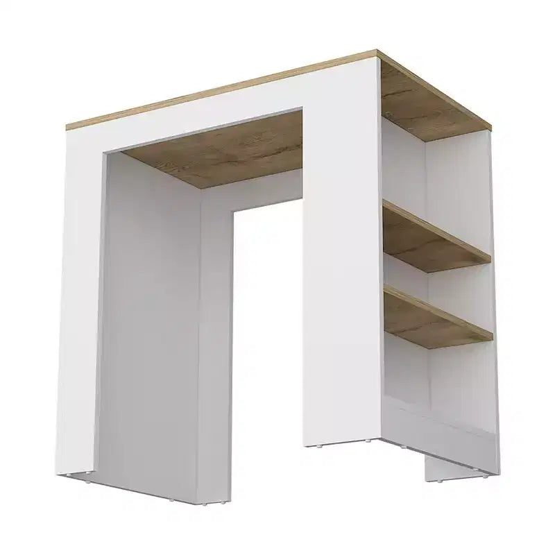Modern Kitchen Island with Counter Height Table Top, 3 Side Shelves, Countertop Organizer