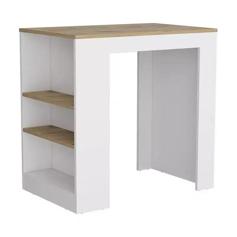 Modern Kitchen Island with Counter Height Table Top, 3 Side Shelves, Countertop Organizer