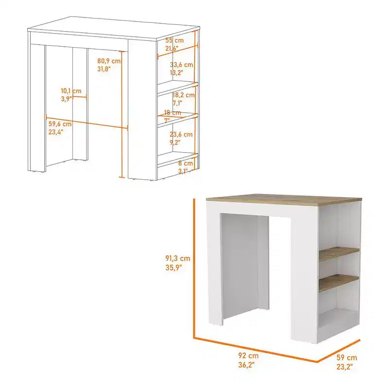 Modern Kitchen Island with Counter Height Table Top, 3 Side Shelves, Countertop Organizer