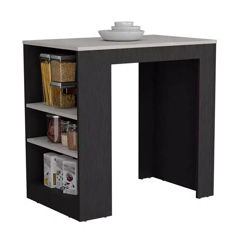 Modern Kitchen Island with Counter Height Table Top, 3 Side Shelves, Countertop Organizer
