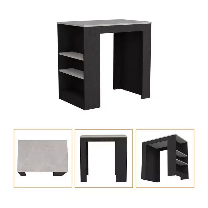 Modern Kitchen Island with Counter Height Table Top, 3 Side Shelves, Countertop Organizer
