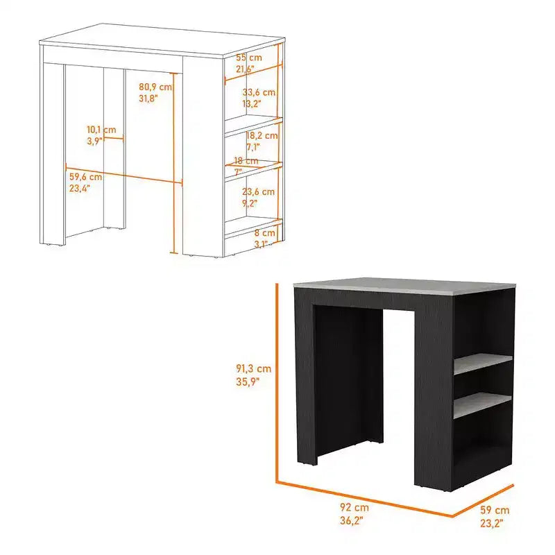 Modern Kitchen Island with Counter Height Table Top, 3 Side Shelves, Countertop Organizer