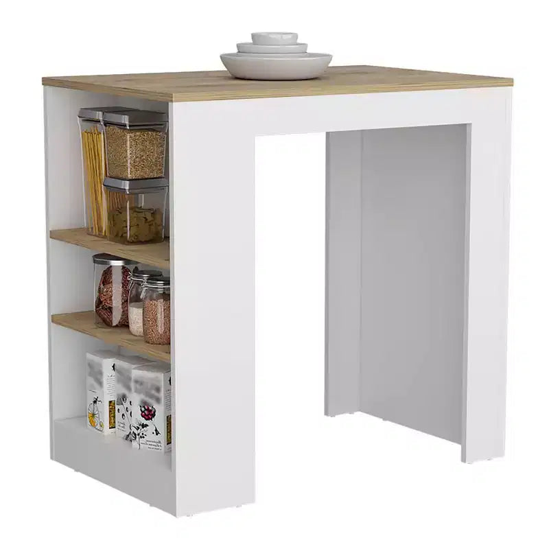 Modern Kitchen Island with Counter Height Table Top, 3 Side Shelves, Countertop Organizer