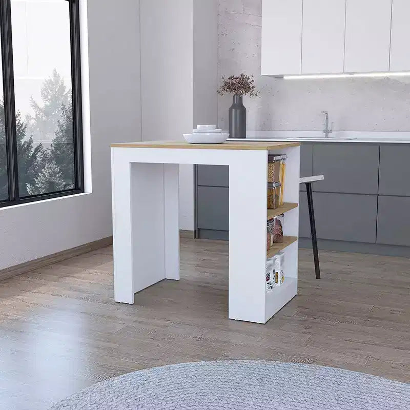 Modern Kitchen Island with Counter Height Table Top, 3 Side Shelves, Countertop Organizer