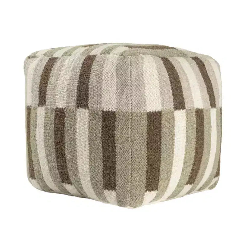 HomeRoots 18 Brown Ivory And Khaki Brown Woven Geometric Pouf Ottoman